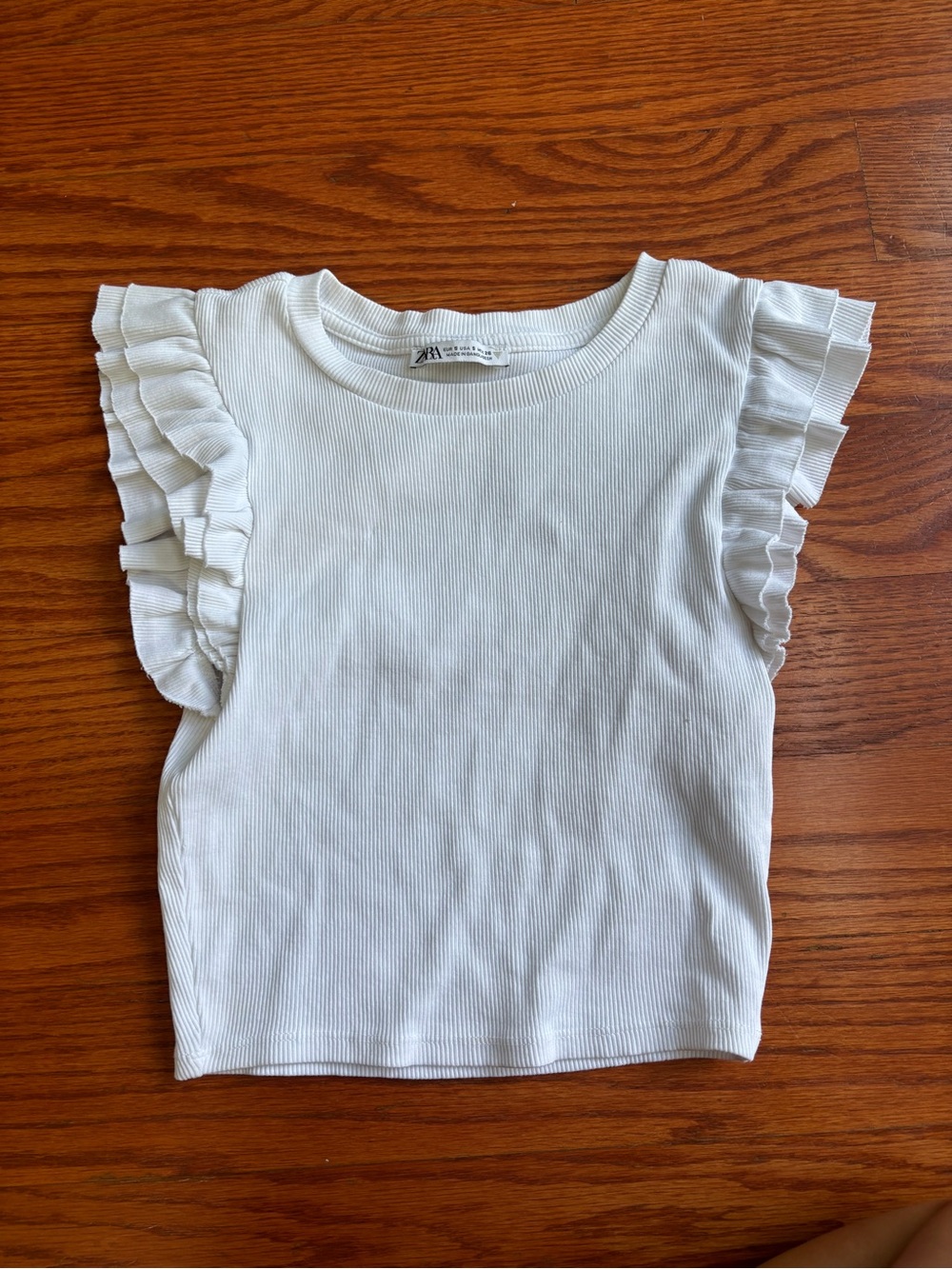 Zara White Ruffle Sleeve Ribbed Crop Top